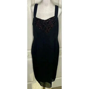 Lori Max II‎ Sheer Dress Womens Size 12 Black With Black & Burgundy Sequins
